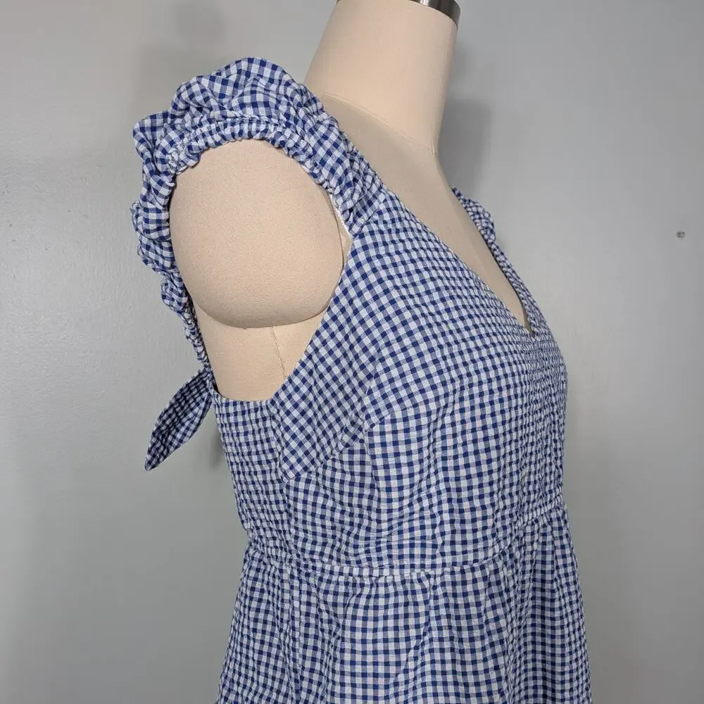 Old Navy Gingham Maxi Dress Xl Blue White Tiered Cottagecore Picnic Oz Dorothy - Picture 3 of 12